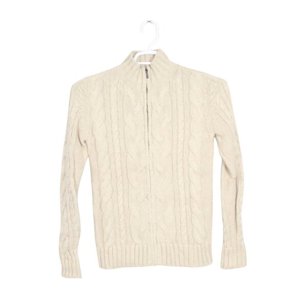 LL Bean Double L Cable Sweater Zip Cardigan Cream Size XS - Picture 1 of 10